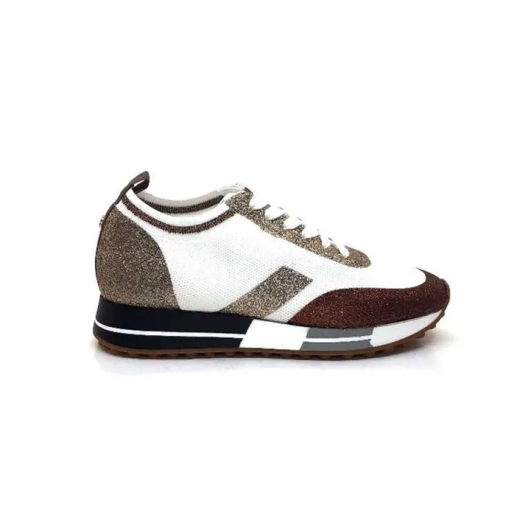 Baskets Ivoire 210.1810 Textile Blanc Paillettes Or