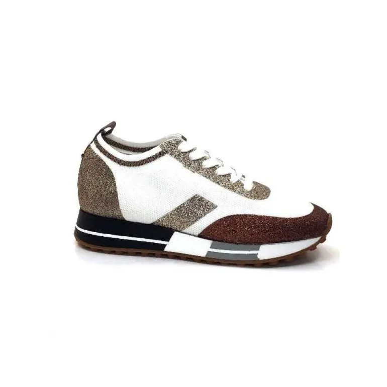 Baskets Ivoire 210.1810 Textile Blanc Paillettes Or