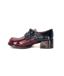 Chie Mihara Trudu Cuir Vernis Purple, Vert & Toile Satin Imprimee