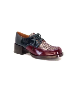 Chie Mihara Trudu Cuir Vernis Purple, Vert & Toile Satin Imprimee