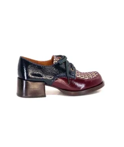 Chie Mihara Trudu Cuir Vernis Purple, Vert & Toile Satin Imprimee