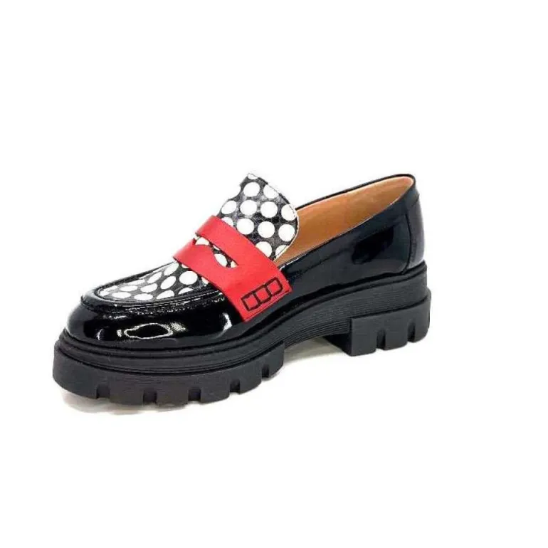 Dansi 5782 Cuir Vernis Noir Imprime Blanc