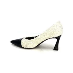 Enzo Di Martino Eli 715 Textile Creme Cuir Vernis Noir