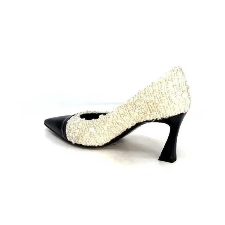 Enzo Di Martino Eli 715 Textile Creme Cuir Vernis Noir