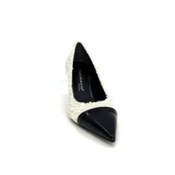 Enzo Di Martino Eli 715 Textile Creme Cuir Vernis Noir