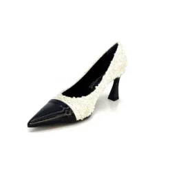 Enzo Di Martino Eli 715 Textile Creme Cuir Vernis Noir