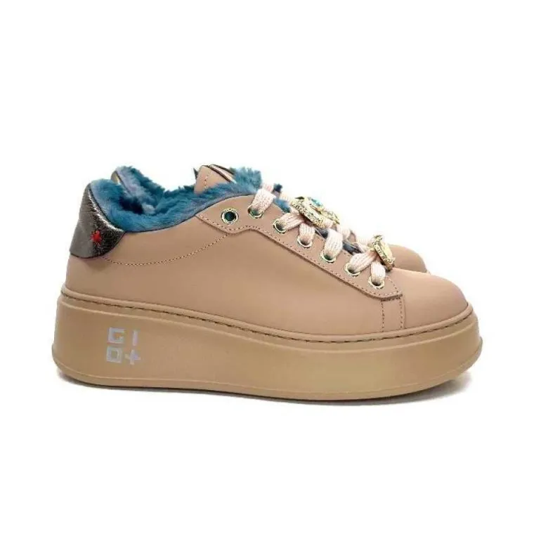 Giopiu Pia 82 Cuir Nude Fourrure Turquoise