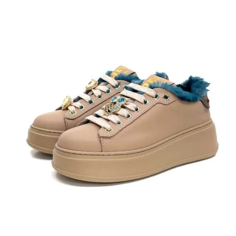 Giopiu Pia 82 Cuir Nude Fourrure Turquoise