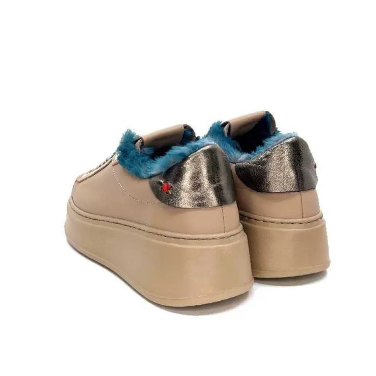 Giopiu Pia 82 Cuir Nude Fourrure Turquoise