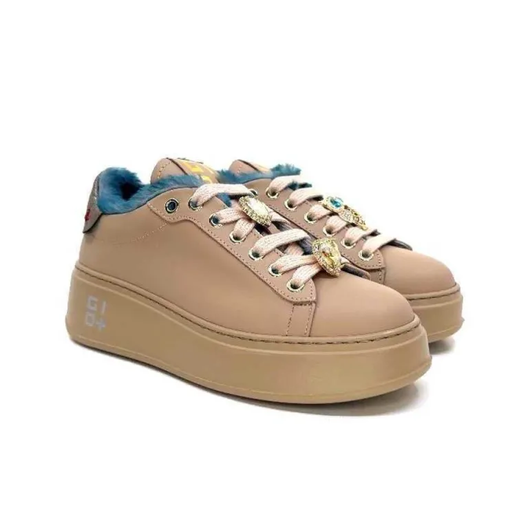 Giopiu Pia 82 Cuir Nude Fourrure Turquoise