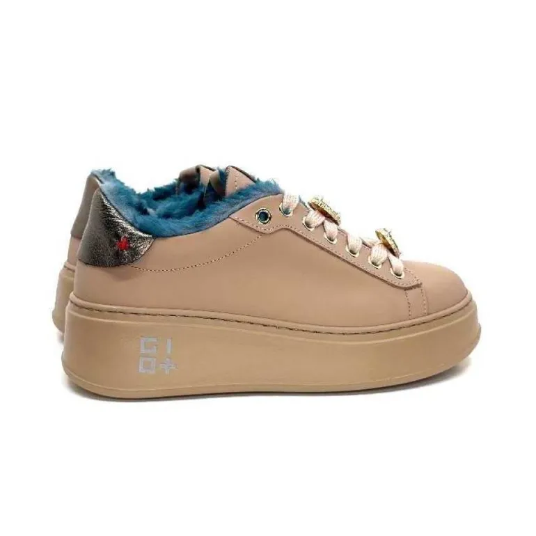 Giopiu Pia 82 Cuir Nude Fourrure Turquoise